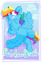 Size: 1280x1920 | Tagged: safe, artist:stinkygooby, rainbow dash, pegasus, pony, g4, cheek fluff, female, grin, mare, smiling, solo, spread wings, underhoof, wings