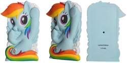 Size: 800x400 | Tagged: safe, rainbow dash, g4, action figure insider, blue skin, blue wings, chara-bricks, multicolored hair, rainbow hair, raised hoof, red eyes, wings