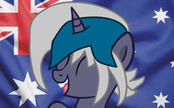 Size: 900x563 | Tagged: safe, artist:daisydizzbases, artist:jadeharmony, oc, oc only, oc:elizabat stormfeather, alicorn, bat pony, bat pony alicorn, pony, alicorn oc, australia, australia day, base used, bat pony oc, bat wings, eyes closed, female, flag, horn, mare, open mouth, solo, wings