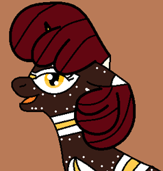 Size: 304x319 | Tagged: safe, artist:jadeharmony, artist:theponygaming, oc, oc only, oc:figjam outback, pony, unicorn, australia, australia day, australian, base used, brown background, female, mare, markings, open mouth, simple background, solo