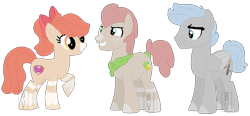 Size: 961x444 | Tagged: safe, artist:bookieverse-nextgen, apple bloom, chipcutter, oc, oc:apple fritter, earth pony, pegasus, pony, g4, base used, bookieverse, chipbloom, family, female, headcanon, male, neckerchief, next generation, offspring, older, older apple bloom, older chipcutter, parent:apple bloom, parent:chipcutter, parents:chipbloom, redesign, shipping, simple background, straight, transparent background