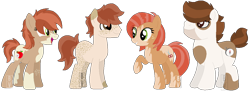 Size: 1202x444 | Tagged: safe, artist:bookieverse-nextgen, babs seed, pipsqueak, oc, oc:apple mousse, oc:honey apple, earth pony, pony, g4, base used, bookieverse, coat markings, family, female, headcanon, male, next generation, offspring, older, older babs seed, older pipsqueak, parent:babs seed, parent:pipsqueak, parents:pipseed, pipseed, redesign, shipping, simple background, straight, transparent background