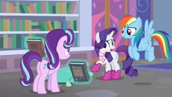 Size: 1920x1080 | Tagged: safe, screencap, rainbow dash, rarity, starlight glimmer, g4, the end in friend, boots, glitter boots, shoes