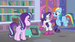 Size: 1920x1080 | Tagged: safe, screencap, rainbow dash, rarity, starlight glimmer, g4, the end in friend, boots, glitter boots, shoes