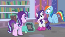 Size: 1920x1080 | Tagged: safe, screencap, rainbow dash, rarity, starlight glimmer, g4, the end in friend, boots, glitter boots, shoes