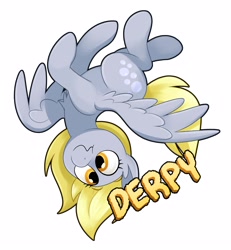 Size: 2625x2836 | Tagged: safe, artist:luximus17, derpy hooves, pegasus, pony, g4, chest fluff, cute, derpabetes, female, flying, high res, mare, scrunchy face, simple background, solo, spread wings, upside down, white background, wings