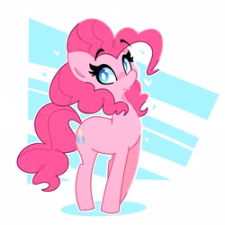 Size: 3000x2994 | Tagged: safe, artist:kindakismet, pinkie pie, earth pony, pony, g4, abstract background, blushing, cute, diapinkes, female, heart, high res, looking at you, mare, ponk, smiling, smiling at you, solo