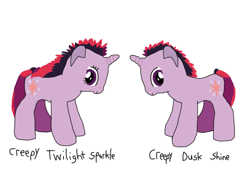 Size: 2048x1536 | Tagged: safe, artist:chanyhuman, twilight sparkle, pony, unicorn, g4, bin's toy bin, creepy twilight, different style, dusk shine, fanart, gag, link in description, plushie, pony plushie, rule 63, simple background, toy, toy interpretation, unicorn twilight, white background, youtube link, youtuber