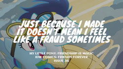 Size: 1280x720 | Tagged: safe, edit, editor:quoterific, rainbow dash, soarin', pegasus, pony, friends forever, g4, idw, spoiler:comic, duo, female, goggles, imposter syndrome, male, mare, open mouth, open smile, smiling, spread wings, stallion, text, wings