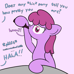Size: 2000x2000 | Tagged: safe, artist:dafiltafish, part of a set, berry punch, berryshine, minuette, earth pony, pony, g4, bottle, drunk, female, go home you're drunk, high res, implied lesbian, implied minuette, lesbian, mare, offscreen character, ship:berrygate, shipping, solo, text