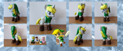 Size: 3793x1580 | Tagged: safe, artist:binidi, pony, unicorn, craft, link, male, ponified, sculpture, shield, stallion, sword, the legend of zelda, toon link, traditional art, weapon