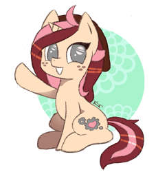 Size: 1265x1391 | Tagged: safe, artist:binidi, oc, oc only, pony, unicorn, freckles, grin, horn, raised hoof, simple background, smiling, solo, transparent background, unicorn oc