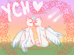 Size: 1600x1200 | Tagged: safe, artist:kaikururu, oc, oc only, alicorn, anthro, alicorn oc, bald, commission, eyes closed, horn, sitting, smiling, wings, your character here