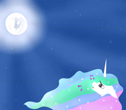 Size: 4000x3500 | Tagged: safe, artist:maneblue, princess celestia, alicorn, pony, g4, ethereal mane, female, full moon, looking up, mare, mare in the moon, moon, solo, starry mane, stars