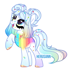 Size: 2495x2342 | Tagged: safe, artist:herusann, oc, oc only, earth pony, pony, base used, earth pony oc, eyelashes, high res, hoof polish, jewelry, looking up, makeup, multicolored hair, necklace, rainbow hair, raised hoof, simple background, smiling, solo, white background