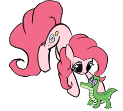 Size: 1575x1433 | Tagged: safe, artist:solid shrimp, gummy, pinkie pie, alligator, earth pony, pony, g4, cute, diapinkes, duo, face down ass up, female, male, mare, simple background, white background