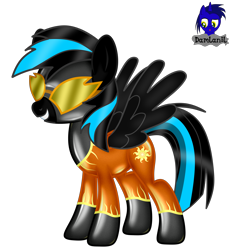Size: 3840x4154 | Tagged: safe, artist:damlanil, oc, oc:nightlight aura, pegasus, pony, bodysuit, catsuit, clothes, commission, female, goggles, latex, latex suit, mare, rubber, shiny, show accurate, simple background, smiling, solarbolts, solo, spread wings, suit, transparent background, uniform, vector, wings