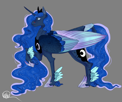 Size: 4300x3600 | Tagged: safe, artist:sashakruchkinatv, princess luna, pony, colored wings, feathered fetlocks, multicolored wings, simple background, solo, tail, tail feathers, wings