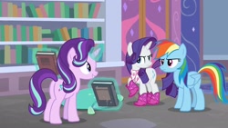 Size: 1920x1080 | Tagged: safe, screencap, rainbow dash, rarity, starlight glimmer, g4, the end in friend, boots, glitter boots, shoes