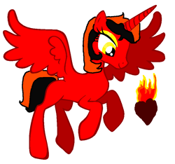 Size: 848x794 | Tagged: safe, artist:rosienature123, oc, oc:flaming heart, alicorn, pony, alicorn oc, cutie mark, element of fire, eyeshadow, female, flying, horn, looking down, makeup, mare, simple background, solo, white background, wings