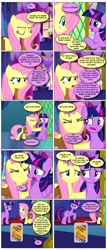 Size: 868x2034 | Tagged: safe, artist:dziadek1990, edit, edited screencap, screencap, fluttershy, twilight sparkle, a health of information, g4, argument, comic, conversation, dialogue, element of loyalty, glue bottle, implied pinkie pie, implied rainbow dash, link in description, screencap comic, text, this will end in death