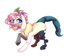 Size: 2680x2310 | Tagged: safe, artist:honeybbear, oc, oc only, draconequus, :p, draconequus oc, fangs, flower, heart eyes, high res, looking at you, simple background, solo, tongue out, transparent background, wingding eyes