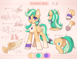 Size: 3000x2294 | Tagged: safe, artist:inowiseei, oc, oc only, oc:summer ray, pegasus, pony, female, high res, mare, reference sheet, solo