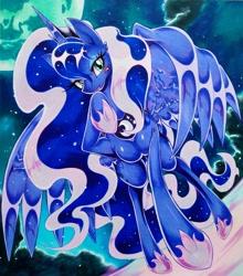 Size: 3024x3433 | Tagged: safe, artist:025aki, princess luna, alicorn, pony, g4, female, high res, mare, night, solo, traditional art