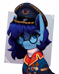 Size: 3185x4000 | Tagged: safe, artist:mrscroup, oc, oc only, pony, bust, clothes, hat, medal, military uniform, peaked cap, solo, uniform