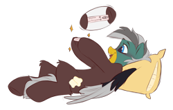 Size: 2080x1333 | Tagged: safe, artist:crimmharmony, edit, oc, oc only, oc:duk, duck pony, excited, excitement, happy, pillow, pregnancy test, quack, simple background, solo, transparent background