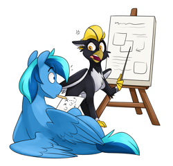 Size: 3077x2956 | Tagged: safe, artist:luximus17, edit, oc, oc:ping wing, oc:umami stale, hippogriff, pegasus, pony, high res, hoofball, lesson, nerd, notes, teaching