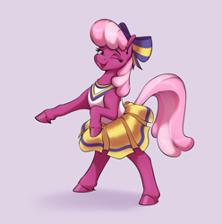 Size: 2928x2949 | Tagged: safe, artist:aquaticvibes, cheerilee, earth pony, pony, g4, bipedal, bow, cheeribetes, cheerileeder, cheerleader, cheerleader outfit, clothes, cute, female, hair bow, happy, high res, mare, one eye closed, open mouth, open smile, smiling, solo, unshorn fetlocks