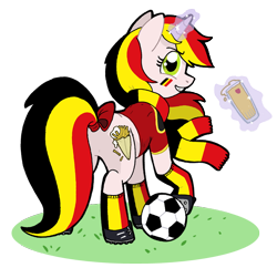 Size: 650x628 | Tagged: safe, artist:captain-waterfire, oc, oc only, pony, belgium, butt, football, nation ponies, plot, ponified, simple background, solo, sports, transparent background