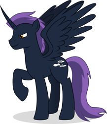 Size: 4018x4635 | Tagged: safe, artist:cirillaq, oc, oc only, oc:midnight strider, alicorn, pony, absurd resolution, alicorn oc, horn, lidded eyes, male, raised hoof, simple background, smiling, smirk, solo, spread wings, stallion, transparent background, wings