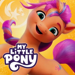 Size: 768x768 | Tagged: safe, sunny starscout, earth pony, pony, g5, my little pony: a new generation, official, 3d, logotype, looking at you, multicolored hair, smiling, smiling at you, social media, vkontakte