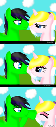 Size: 724x1616 | Tagged: safe, artist:yulianapie26, oc, oc only, earth pony, pony, unicorn, boop, comic, earth pony oc, eyelashes, female, horn, male, mare, stallion, unicorn oc