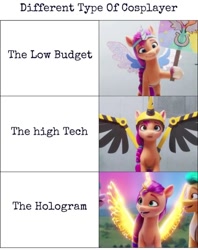 Size: 720x908 | Tagged: safe, edit, edited screencap, screencap, hitch trailblazer, sunny starscout, alicorn, earth pony, pony, g5, my little pony: a new generation, artificial horn, artificial wings, augmented, clothes, cosplay, costume, female, horn, magic, magic horn, magic wings, mare, race swap, sunnycorn, wings