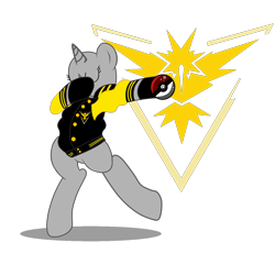 Size: 1200x1200 | Tagged: safe, artist:galeemlightseraphim, pony, zapdos, bipedal, glowing, glowing horn, horn, legendary pokémon, magic, poké ball, pokémon, simple background, telekinesis, transparent background