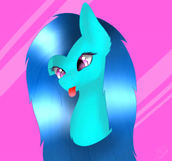 Size: 3291x3078 | Tagged: safe, artist:maneblue, oc, oc only, earth pony, pony, :p, abstract background, bust, ear fluff, earth pony oc, female, high res, mare, solo, tongue out
