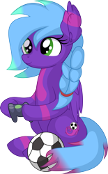 Size: 5030x8095 | Tagged: safe, artist:cyanlightning, oc, oc only, oc:violet aura, pegasus, pony, .svg available, absurd resolution, braid, coat markings, controller, ear fluff, female, football, green eyes, hoof hold, hooves, mare, pegasus oc, simple background, sitting, smiling, solo, sports, transparent background, vector
