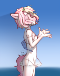 Size: 3143x4000 | Tagged: safe, artist:azaani, oc, earth pony, hybrid, original species, anthro, anthro oc, clothes, earth pony oc, female, horn, horns, mare, one-piece swimsuit, solo, swimsuit