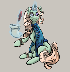 Size: 5124x5270 | Tagged: safe, artist:ghouleh, oc, oc only, pony, unicorn, badge, cape, clothes, female, flowing mane, jewelry, looking at you, magic, mare, monocle, quill, scroll, smiling, solo