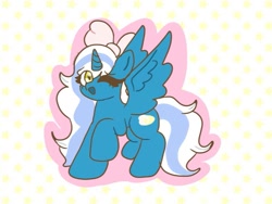 Size: 955x720 | Tagged: safe, artist:rocketbiscuitzovo, oc, oc:fleurbelle, alicorn, alicorn oc, bow, chibi, cute, female, hair bow, heart eyes, horn, mare, one eye closed, wingding eyes, wings, wink, yellow eyes