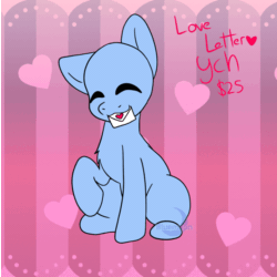 Size: 720x719 | Tagged: safe, artist:bluemoon, oc, oc only, pony, ^^, animated, chest fluff, commission, cute, eyes closed, gif, hearts and hooves day, holiday, hooves, letter, loop, mouth hold, one ear down, signature, sitting, solo, tippy taps, valentine's day, watermark, ych animation, ych example, your character here