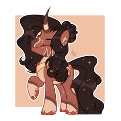 Size: 1300x1300 | Tagged: safe, artist:unelmienvartija, oc, oc:fabian alvaro, pony, unicorn, curved horn, horn, long mane, long tail, looking at you, male, one eye closed, solo, tail, unicorn oc, wink, winking at you
