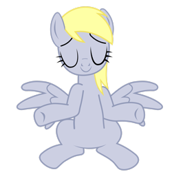 Size: 2449x2449 | Tagged: safe, artist:freak0uo, derpy hooves, pegasus, pony, g4, eyes closed, female, front view, full body, high res, hooves, mare, shrug, simple background, sitting, smiling, solo, spread wings, transparent background, vector, wings