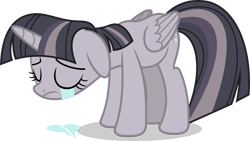 Size: 4000x2261 | Tagged: safe, artist:luckreza8, artist:wardex101, edit, twilight sparkle, alicorn, pony, fame and misfortune, g4, crying, depressed, discorded, discorded twilight, eyes closed, female, floppy ears, folded wings, high res, horn, lonely, mare, sad, shadow, simple background, solo, sorrow, standing, tail, transparent background, twilight sparkle (alicorn), twilight tragedy, vector, wings