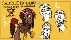 Size: 1920x1080 | Tagged: safe, artist:sallyso, oc, oc only, oc:cacique katuyara, earth pony, pony, argentina, clothes, face paint, female, flag, gloves, mare, open mouth, poncho, raised hoof, simple background, solo, yellow background