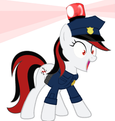 Size: 809x854 | Tagged: safe, artist:blackjackpone, edit, vector edit, oc, oc only, oc:blackjack, pony, fallout equestria, fallout equestria: project horizons, clothes, excited, female, hat, mare, police, police hat, police officer, police uniform, simple background, solo, transparent background, vector