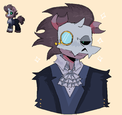 Size: 1221x1153 | Tagged: safe, artist:belle_bonni, oc, oc only, oc:capricious, earth pony, pony, anthro, pony town, clothes, earth pony oc, fancy, male, monocle, simple background, skull mask, solo